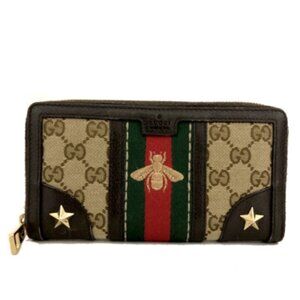 GUCCI Sherry Line Animarier Bee GG Logo Canvas Zip Around Long Wallet/8BE1523